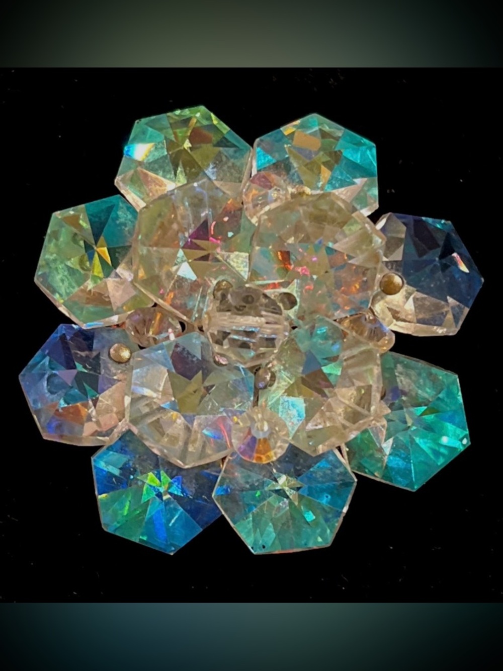Vintage Aurora Borealis Rhinestone Brooch - Iridescent Faceted Glass